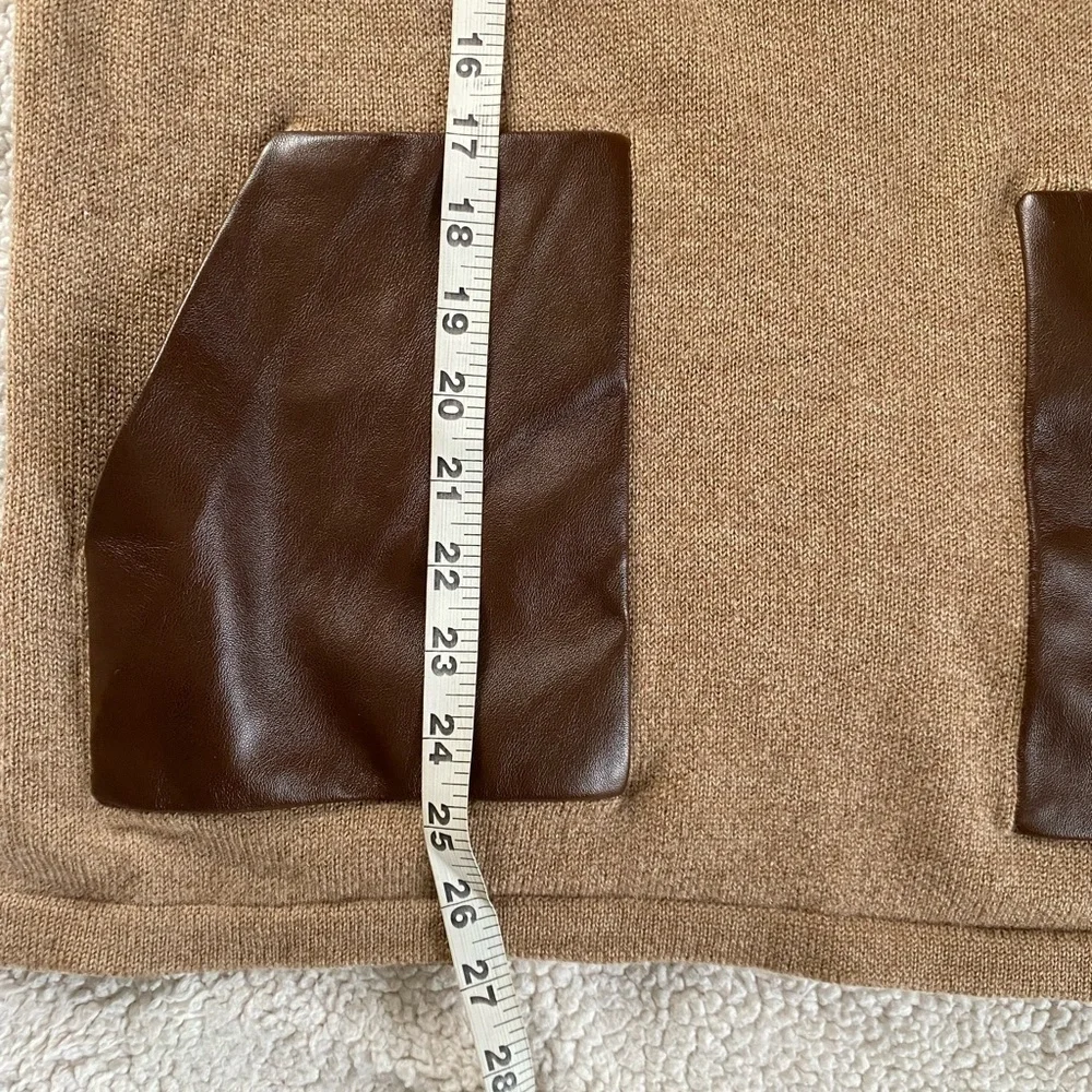 J. Crew 100% Merino Wool Faux Leather Pockets Tunic Sweater, Sz: Medium